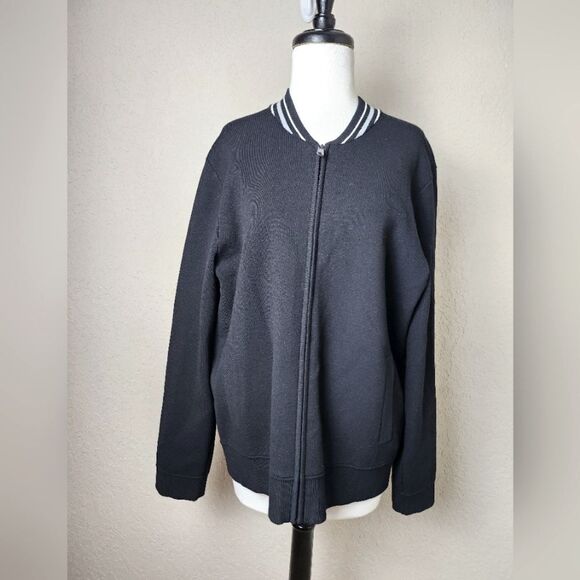 Vince Bomber Jacket with Striped Collar Black Size M